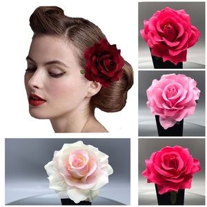 Gorgeous Fabric Layered Rose Flower Hair Clips NEW